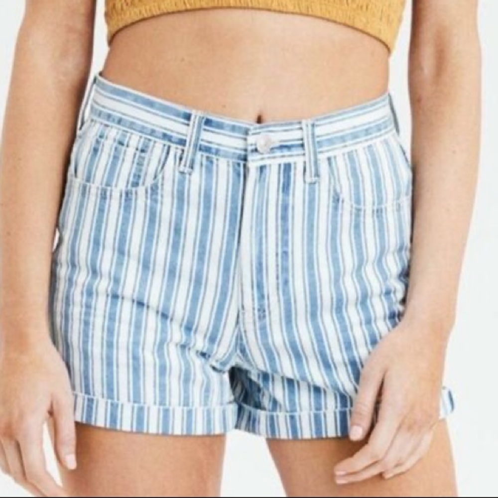 American Eagle Outfitters Striped Blue & White Mom Denim Cotton Shorts size 4